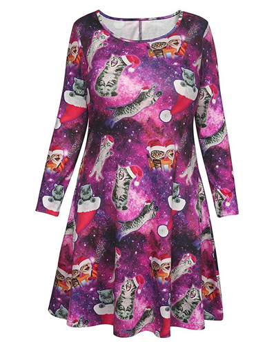 Christmas cats musical outlet notes print sleeveless dress