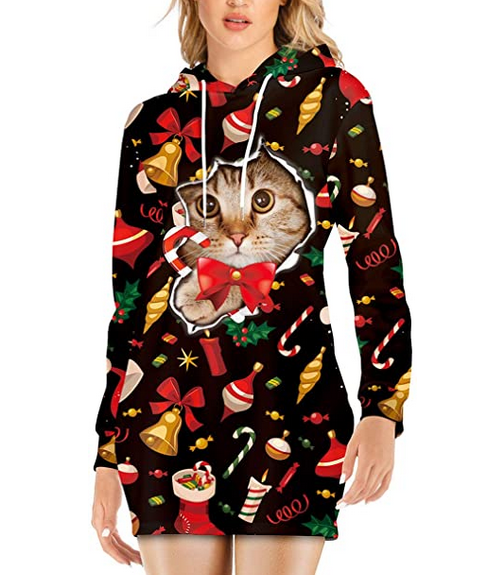 Cat print hot sale christmas dress