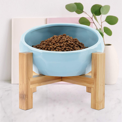 WANTRYAPET Ceramic Raised Cat Bowl with Wood Stand,Elevated Food or Water  Bowls,Pet Food Water