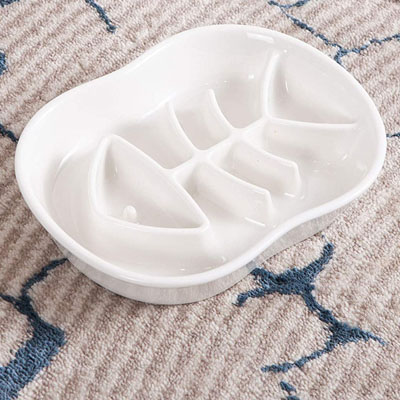 Slow Feeder Cat Bowl,Cat Puzzle Feeder Ceramic Dish with Fish Bone  Design,Fun Interactive Slow