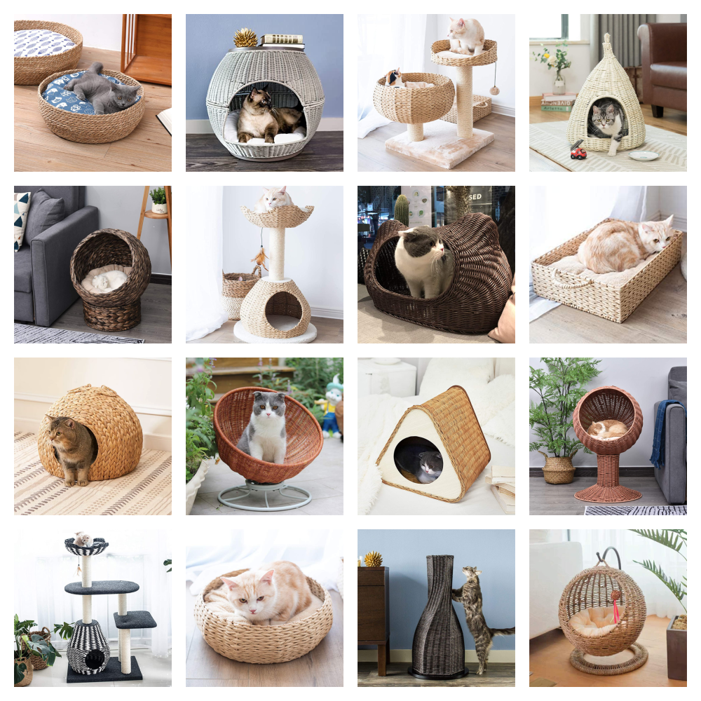 Rattan And Wicker Beds, Cat Trees, Scratching Posts, And Caves For Your