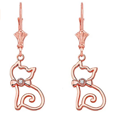 rose gold cat earrings