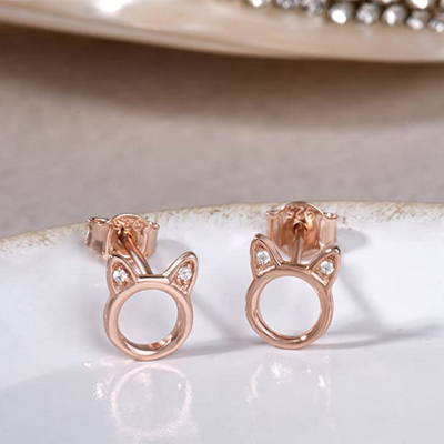 rose gold cat earrings