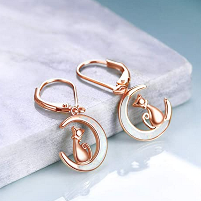 rose gold cat earrings