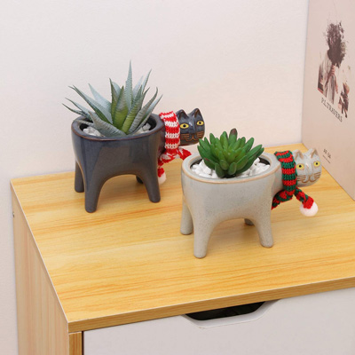 cat planters and pot plants