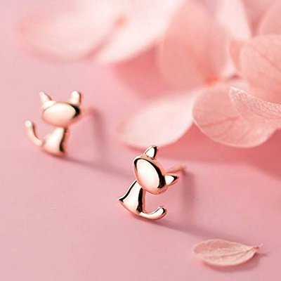 rose gold cat earrings