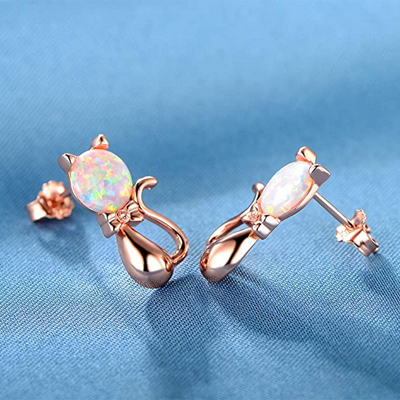 rose gold cat earrings
