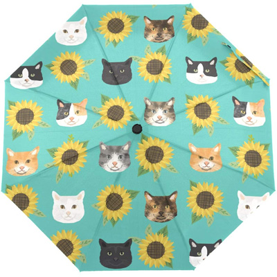 Custom Cute Cat Compact Travel Windproof Rainproof Foldable Umbrella 