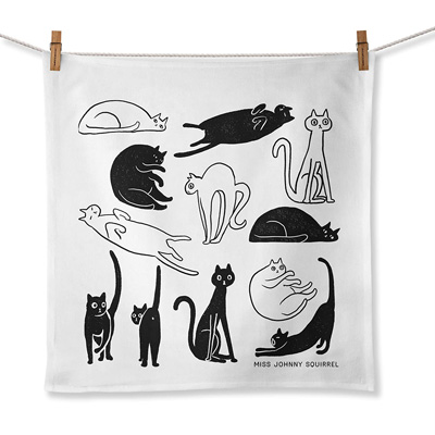 Set/2 Alice's Cottage Cotton Flour Sack Kitchen Tea Towel Black Cat - NEW