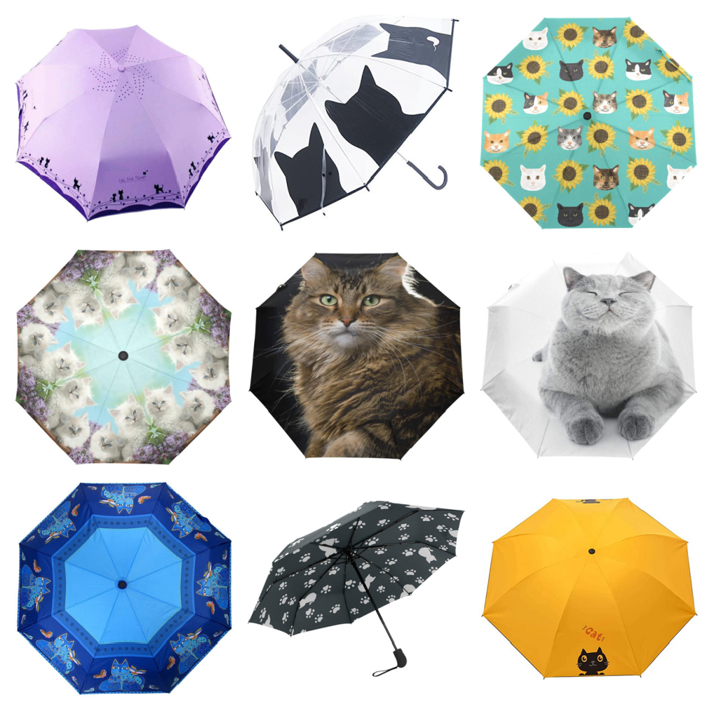 InterestPrint Custom Cute Cat Floral Anti Sun UV Foldable Travel Compact Umbrella 