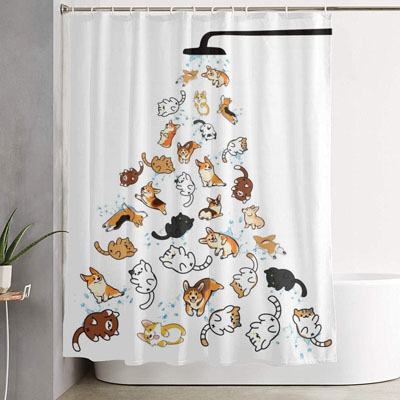 Two Gray Cats Animal Theme Bathroom Waterproof Fabric Shower Curtain & 12 Hooks
