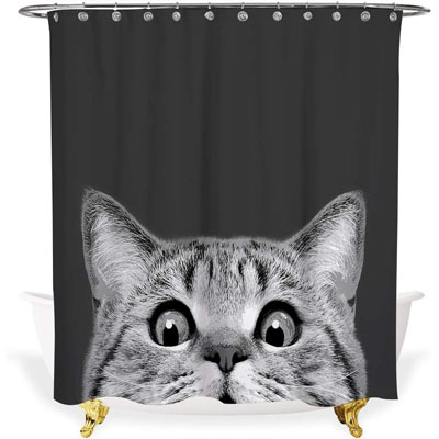 Funny Shower Curtain Cat Ride Shark Home Bathroom Decor 72*72 Inch