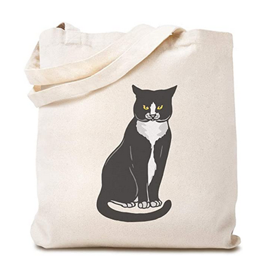 tuxedo cat canvas tote